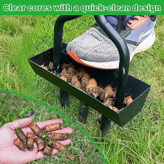 yofit 3-in-1 Manual Lawn Aerator Tool - Core & Spike Aerator with Changeable Heads (15 & 5 Spikes, Coring Head), Yard Aerators Tools with for Lawn Care, Grass Plug, Garden Soil (38.2 Inch)