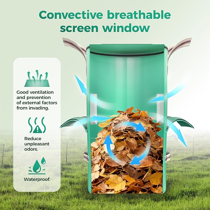 Reusable Garden Yard Waste Bag – 14.39Gallon Breathable Thickened Reusable Lawn Bag, with 4 Handles for Easy Moving & Foldable Design, for Leaf & Miscellaneous Debris Collection(Green)