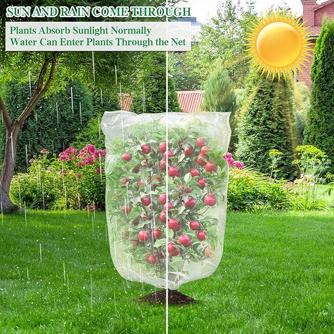 4Pcs Bird Netting for Garden Protection, Garden Netting Pest Barrier with Drawstring, Mosquito Net Tomato Protective Cover, Garden Plant Netting for Cicadas Vegetables Blueberry 4.6 x 3.5 FT