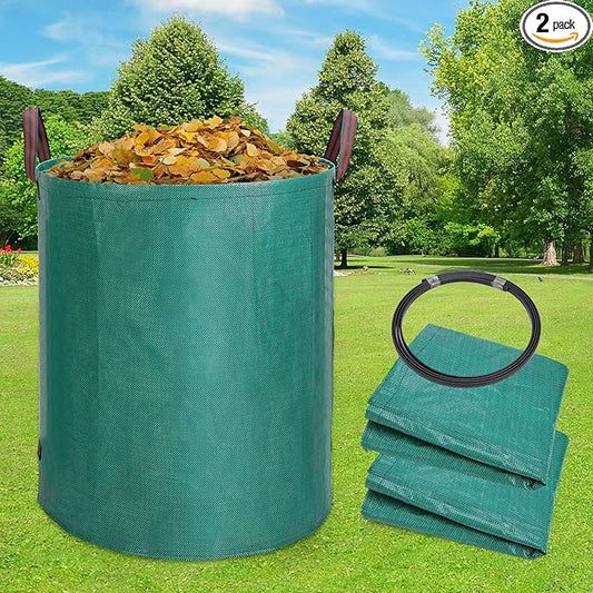 72 Gallon Reusable Leaf Bags, 2 Pack Heavy Duty Yard Waste Bags with Handles, Extra Large Compost Garden Bags for Lawn Leaf Collection, Grass Clippings, Weeds, Yard Clean Up
