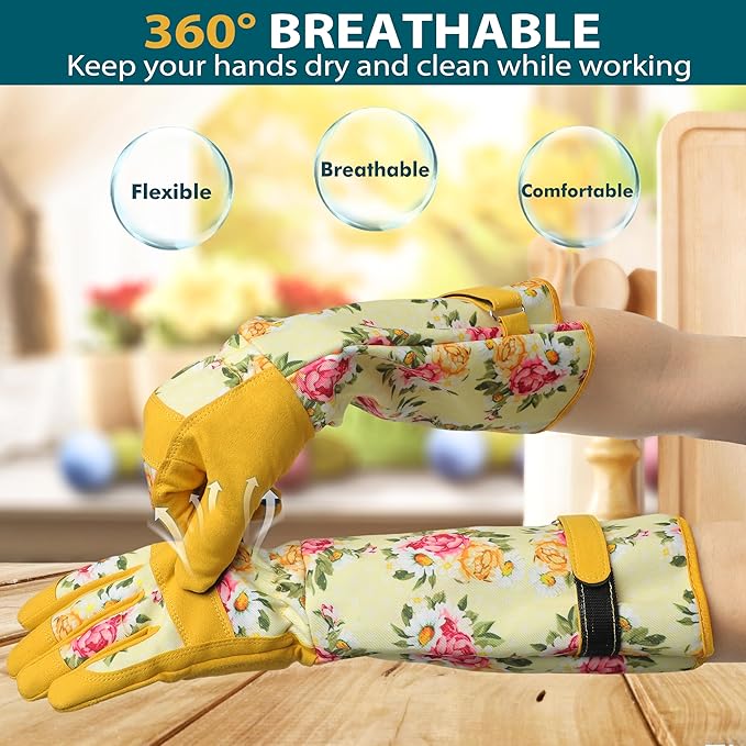 Gardening Gloves for Women Long Sleeve Garden Gloves Ladies Light Protective Gloves for Yard & Outdoor Work