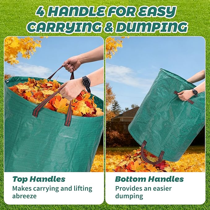 72 Gallon Reusable Leaf Bags, 4 Pack Heavy Duty Yard Waste Bags with Handles, Extra Large Compost Garden Bags for Lawn Leaf Collection, Grass Clippings, Weeds, Yard Clean Up