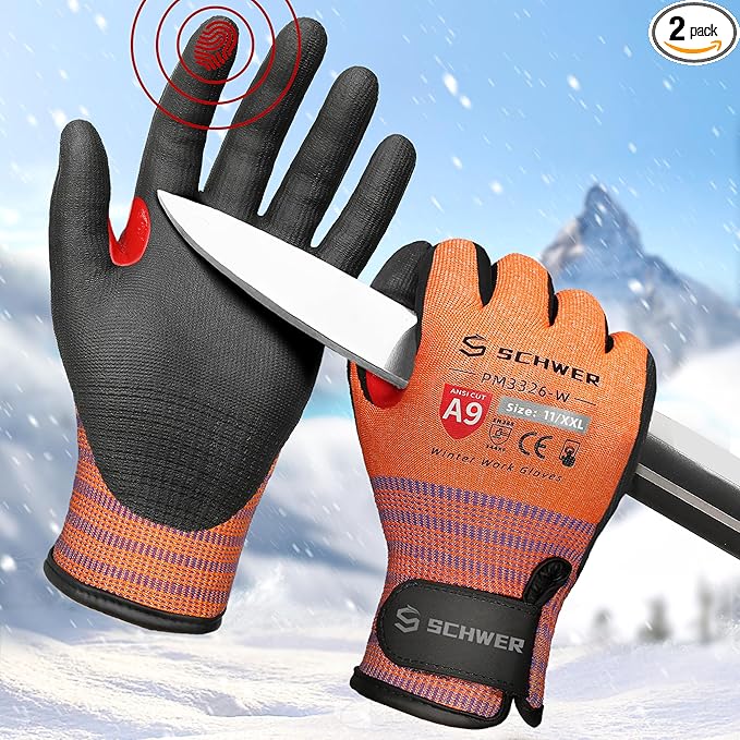 Schwer FreezeGuard-X Winter Work Gloves for Men and Women, ANSI A9 Cut Resistant Gloves for Extreme Protection, Freezer Glove With Super Grip, Thermal Insulate, PM3326-W (XXL,2 Pairs)
