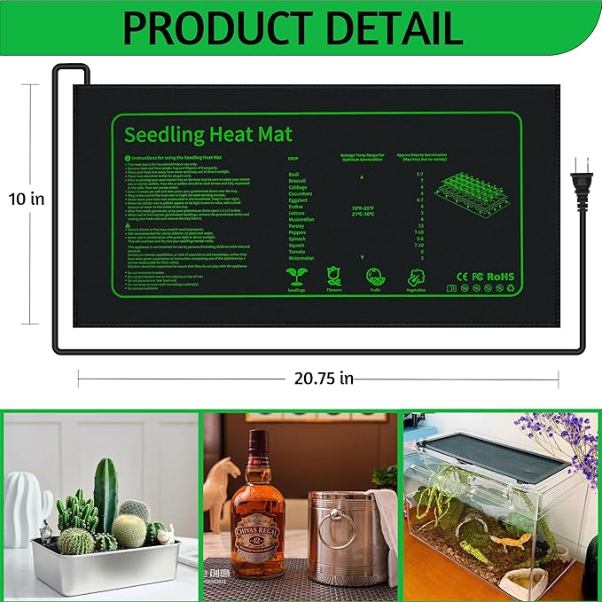 Seedling Heat Mat for Seed Starting,10" x 20.75" Waterproof Heating Pad for Indoor Plants Germination (Black 2 Pack)