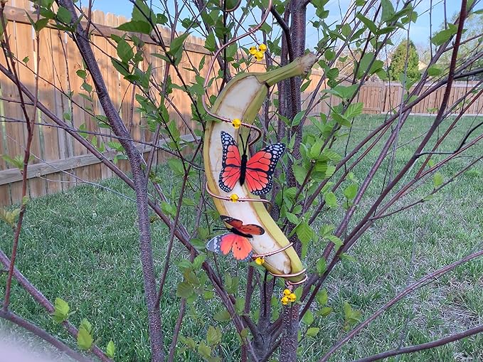 Outdoor Hanging Butterfly Feeder for Habitat (Glass Beads), Copper Garden Decor Butterfly Feeders for Outdoors, Hanging Garden Decor for Outside, Garden Decor and Butterfly Attractor (Yellow)