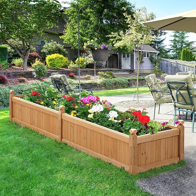 Yaheetech 90.5″ L×23.5″ W×16″ H Wooden Raised Garden Bed, Horticulture Wood Rectangular Garden Planter Outdoor, Raised Planter Box for Yard/Greenhouse/Vegetable/Flower/Herbs, Light Brown