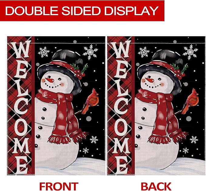 Christmas Snowman House Flag, Christmas Decor Snowman Flag 28x40 Double Sided Winter, Xmas Flags Signs Home Decorations Rustic Welcome Outdoor Farmhouse Xmas