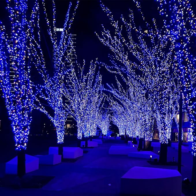 2-Pack 200 LED Solar Fairy Lights Outdoor, Upgraded Oversize Lamp Beads & Super Bright Solar String Lights Outoor, 8 Modes Solar Lights for Garden Patio Decorations（Blue&White）