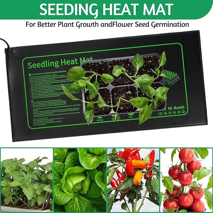 Seedling Heat Mat for Seed Starting,10" x 20.75" Waterproof Heating Pad for Indoor Plants Germination (Black 2 Pack)
