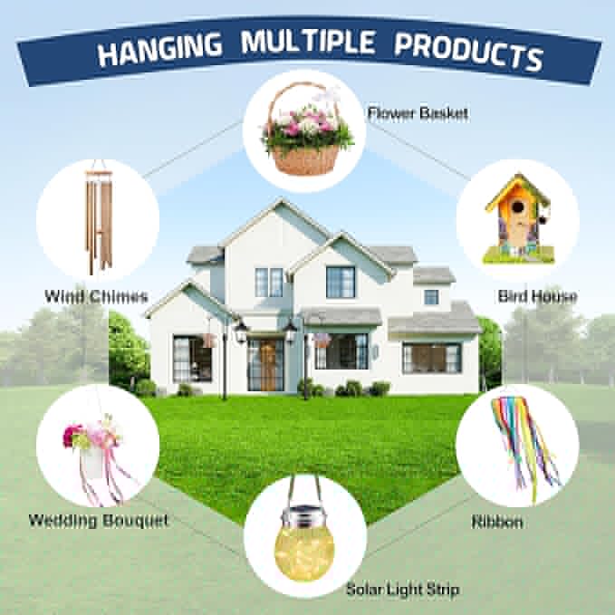Ottsuls Bird Feeder Pole, 2 Pack 60 INCH Double Shepherds Hooks for Outdoor, Garden Pole with 5 Base Prongs Heavy Duty Planter Hooks for Hanging Plant Baskets, Lantern, Hummingbird Feeder