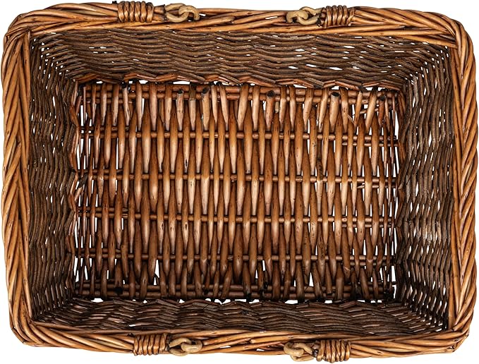 Household Essentials Woven Market Basket, Handwoven Willow Weave, Stylish Handles with Durable Metal Anchors, Classic and Versatile, Attractive, Spacious, Lightweight, Brown Stain