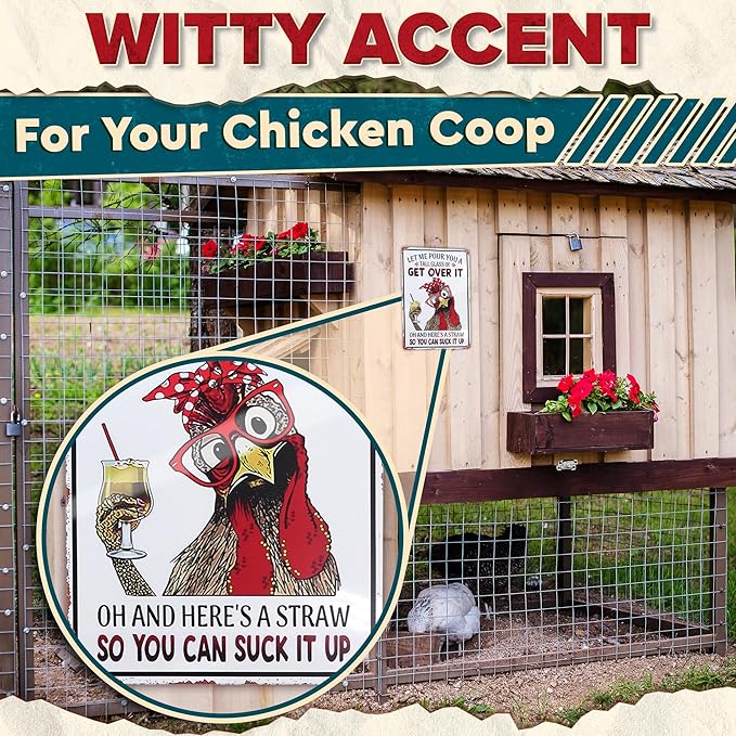 Let Me Pour You a Tall Glass of Get Over It Tin Sign 8x12" – Metal Funny Chicken Coop Signs for Outside – Rustic Tin Farmhouse Wall Art & Vintage Funny Kitchen Signs for Kitchen, Barn, or Backyard