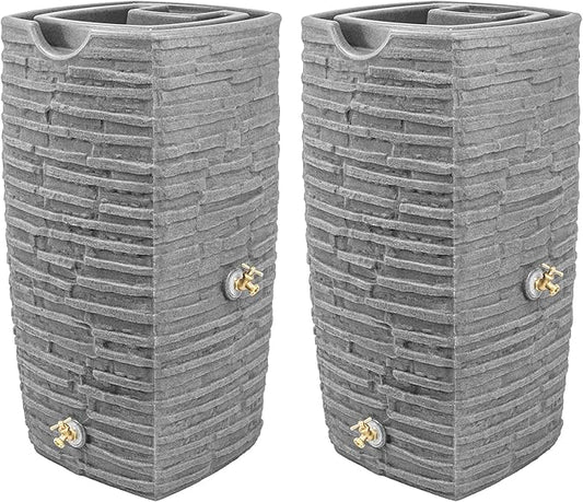 Good Ideas Impressions Riverwalk 50 Gallon Faux Slate Surface Dual Spigot Rain Barrel with 2 Brass Spigots and Screen, Dark Granite (2 Pack)