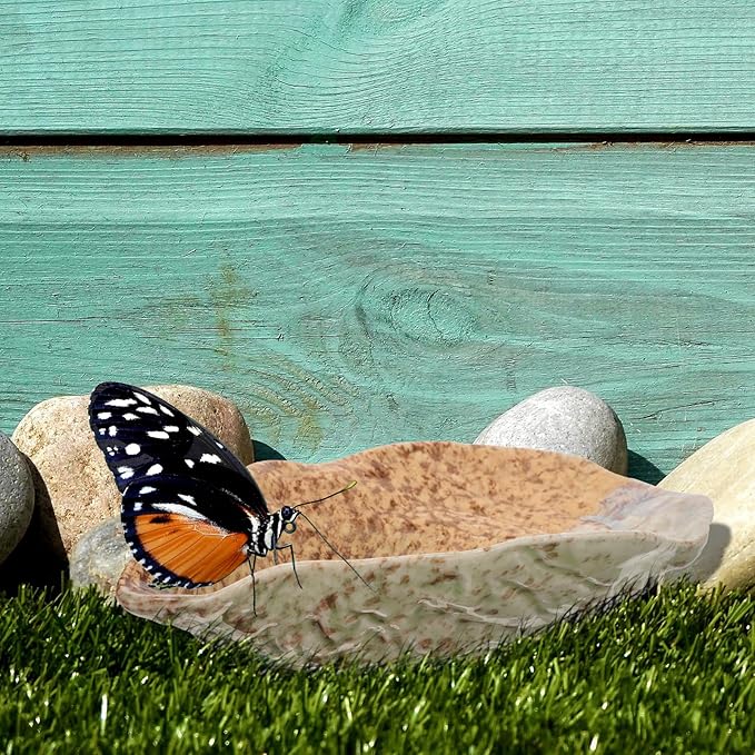 Ceramic Butterfly Water Feeder Tray Outdoor Garden Butterfly Puddler Dish for Lawn Yard Wildlife Decoration