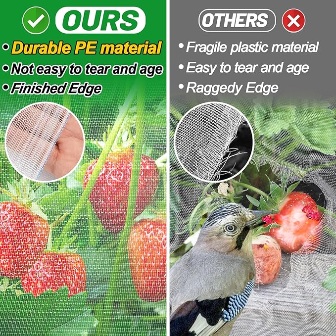 10x33ft Large Garden Netting - Ultra Fine Mesh Plant Covers to Keep Small Animals Pest Out, Bird Barrier for Protecting Vegetables Fruits Flowers Raised Beds (Without Support Pole)