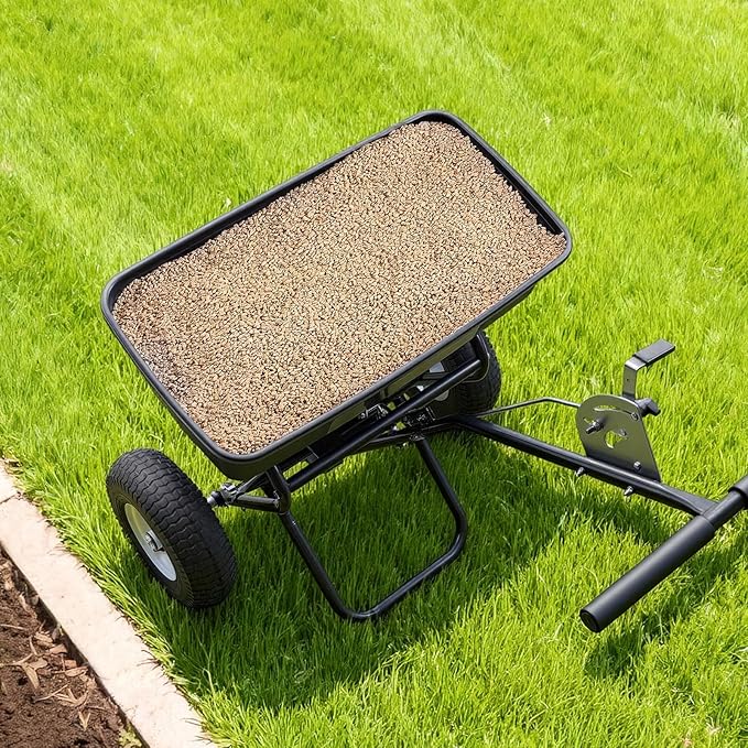 VEVOR Broadcast Spreader, 12ft Spreading Width, Push Broadcast Spreader with 13" All-Terrain Tires, Adjustable Flow Control, 130lbs Capacity Hopper, Lawn Spreaders for Fertilizer Seed Ice Melt