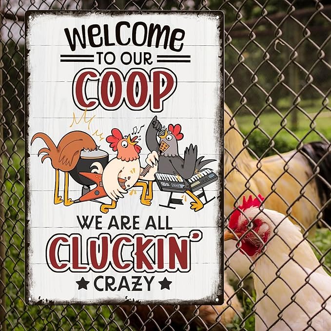 Welcome To Our Coop Funny Chicken Sign-Funny Metal Chicken Tin Sign for Home Farm Chicken Coop Farmhouse Kicthen Garden Decor 8 X 12 Inch