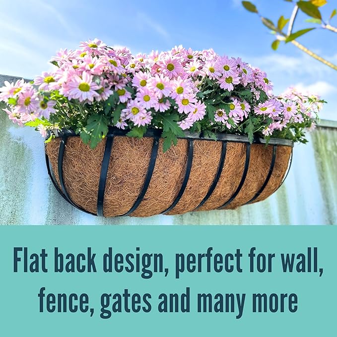 LaLaGreen Deck Railing Planter Boxes - 30 Inch, 4 Pack Wall Planters for Outdoor Plants, Window Flower Boxes Deck Railings with Coco Liners Metal Horse Troughs Fence Balcony Patio Porch Over Rail