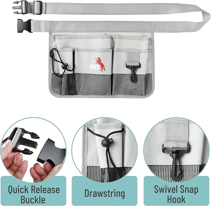 UNCO- Adjustable Gardening Belt, Light Gray, 7 Pockets, Wear Resistant, Cut Resistant, Water Resistant, Garden Tool Belt Pouch, Waist Apron with Pockets