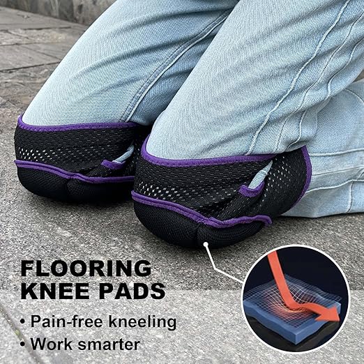 Gardening Knee Pads for Women, Mens Kneeling Pad for Cleaning Floor Washing Work, Comfortable Knee Protector for Cleaner Gardener, Adjustable Soft Knee Pad for Kneeling on Hard Floors, Purple L (1 pair)