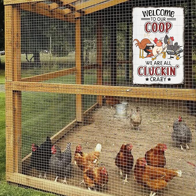 Welcome To Our Coop Funny Chicken Sign-Funny Metal Chicken Tin Sign for Home Farm Chicken Coop Farmhouse Kicthen Garden Decor 8 X 12 Inch