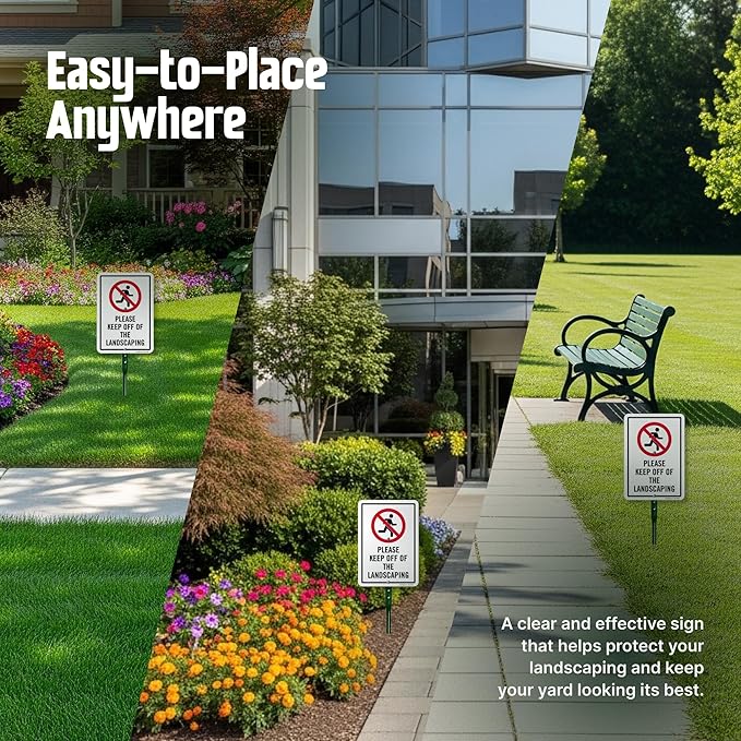 SmartSign 10 x 7 inch “Please Keep Off Of The Landscaping” LawnPuppy Yard Sign and 18 inch Stake Kit, 40 mil Laminated Rustproof Aluminum, Red, Black and White, Set of 1, Made in USA