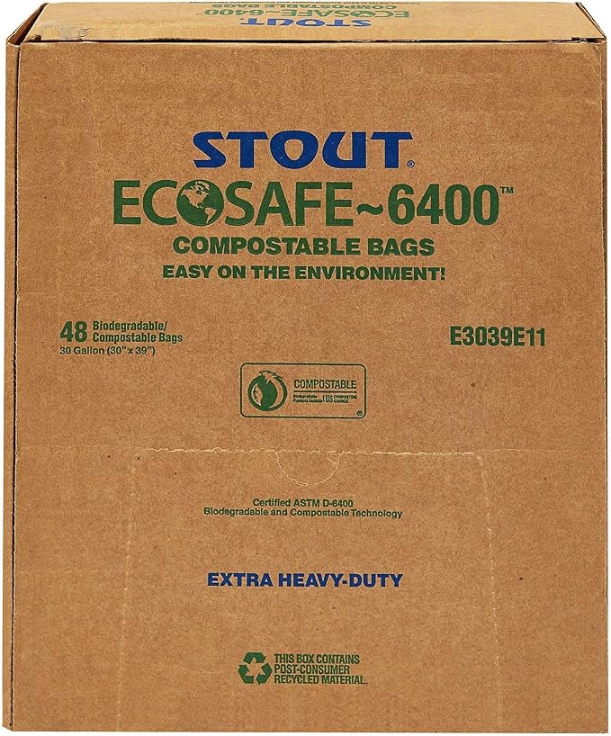 Stout by Envision Ecosafe-6400 Bags, 13 Gal, 0.85 Mil, 24" X 30", Green, 45/box