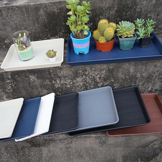 2 Pack Rectangular Plant Saucer, Heavy Sturdy Seed Starting Nursery Trays for Indoors No Holes, Growing Starter Tray (17.5"x10.6", Chocolate)