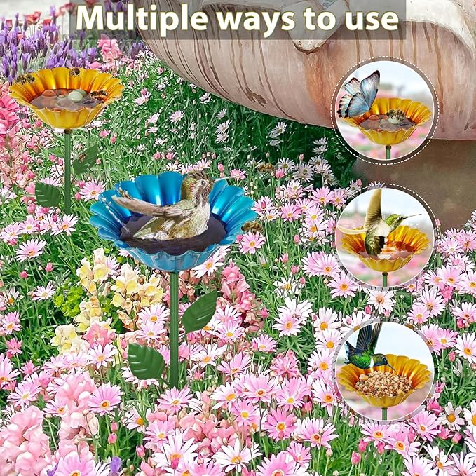 Large Bee Watering Station, 4 Pack Small Bird Bath for Outside, Metal Butterfly Feeders Bowl with 5.32'' Flower Design Bee Bath for Garden Decor