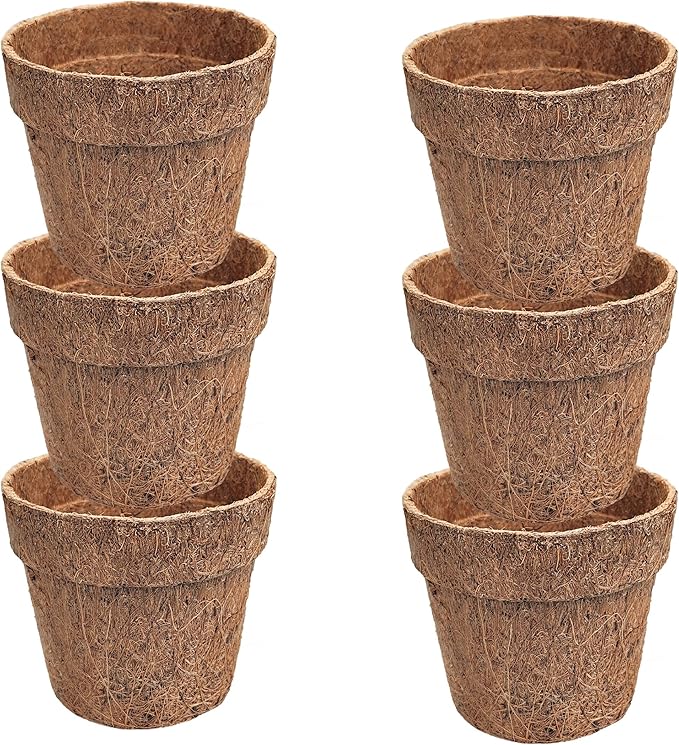 Deepthi 4-Inch Coco Coir Nursery Pots – Pack of 6 Biodegradable Seed Starter Cups – Organic Coir Peat Pots for Seedlings, Herbs, Indoor/Outdoor Gardening – Eco-Friendly Planting Pots