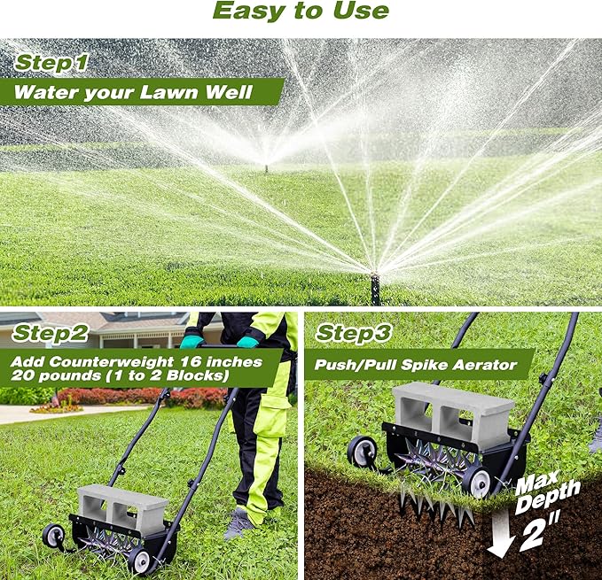 Suchtale 18-Inch Push Spike Aerator, Heavy Duty Rolling Lawn Aerator, Rotary Spike Lawn Aerator, Manual Aeration Equipment with Steel Handle, Suitable for Lawns, Garden, and Yard Grass Aeration