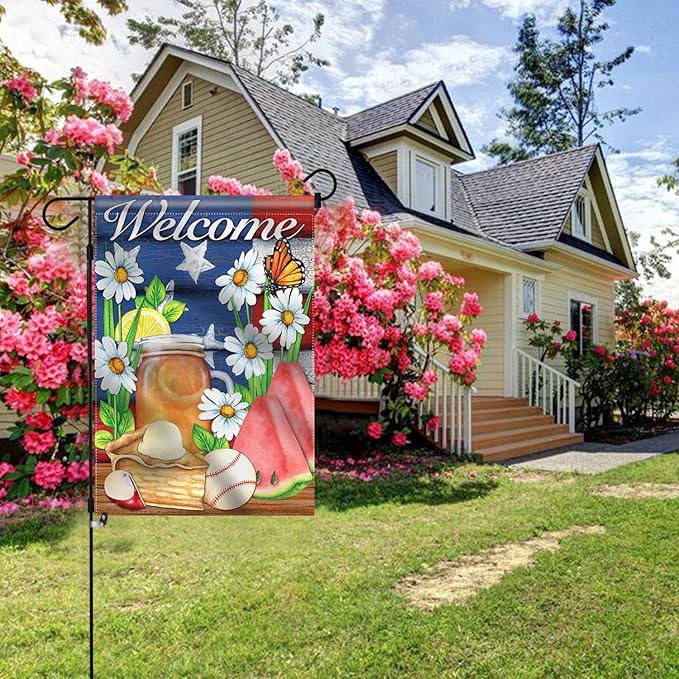 Anley Double Sided Premium Garden Flag, American Summer Welcome Watermelon Cake Decorative Garden Flags for Home Decor - Weather Resistant & Double Stitched Yard Flags - 18 x 12.5 Inch