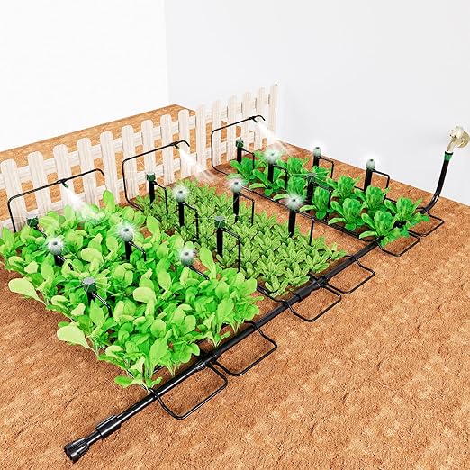 Leak-Proof Drip Irrigation Kit,Quick Connect Irrigation System, Lock Barbed Garden Watering System with 1/4 inch 1/2 inch Irrigation Tubing Hose for Garden,Raised Garden Bed, Lawn