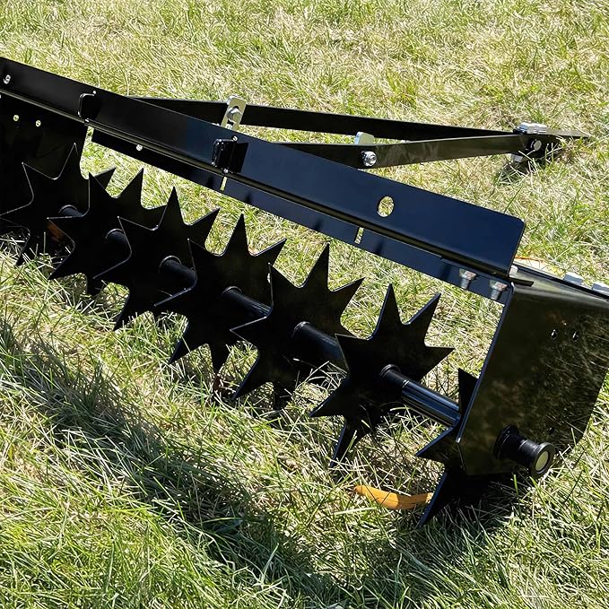 YITAMOTOR 32" Tow Spike Lawn Aerator, Manual Tow Behind Rolling Lawn Aerators with 8 Spikes, 100 LBS Heavy Duty ATV Core Aeration Black Tool for Lawn, Yard, Garden & Patio