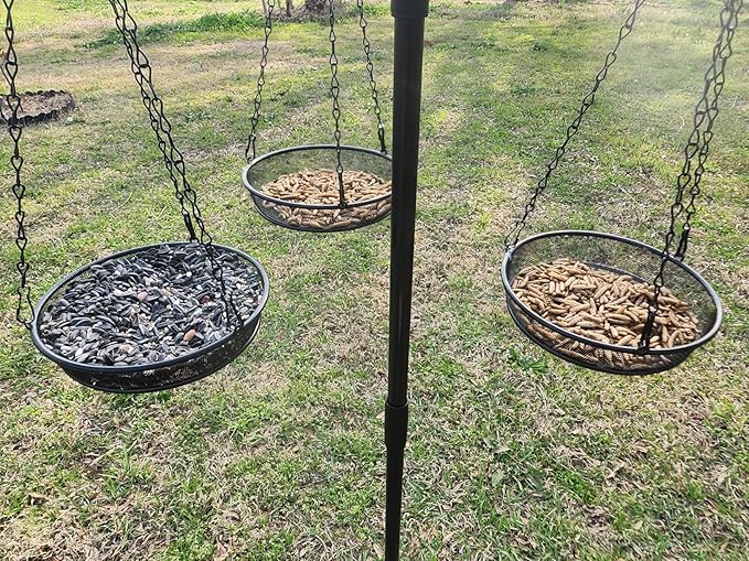 8" Diameter Hanging Bird Feeder Tray Round Metal Mesh Seed Container Outside Garden Decoration Backyard Wild Bird Feeding