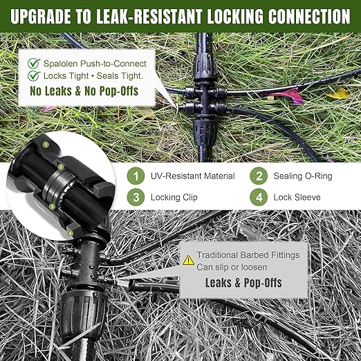 Push-to-Connect Drip Irrigation System Adjustable Irrigation System for Garden Raised Bed Automatic Plant Watering System Complete Drip Irrigation Kit with Drip Emitters, Tubing, Connectors