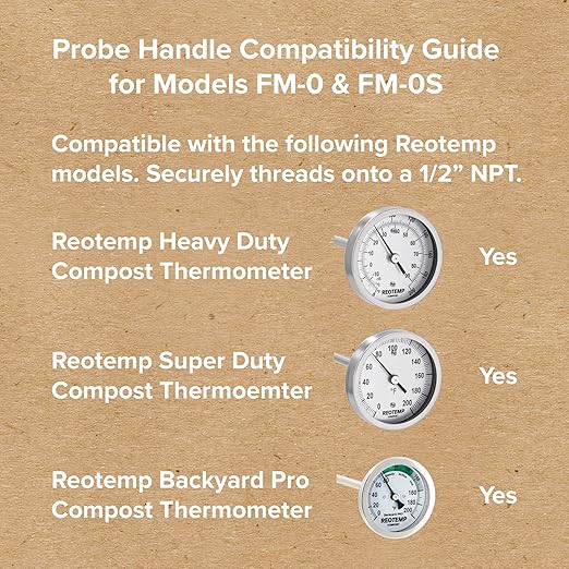 REOTEMP FM-0S Stainless Steel Probe Handle for Compost Thermometers, 304 Stainless Steel