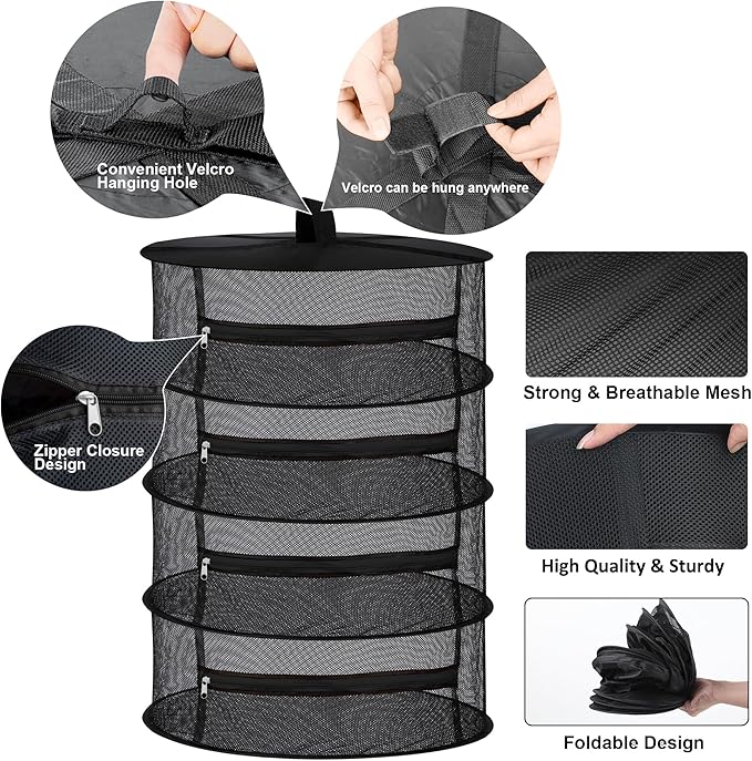 Desy & Feeci 4-Layer Herb Drying Rack - Collapsible Mesh Hanging Dryer Net for Herbs, Flowers, Tea, Fruits, and Vegetables - Includes S-Hook & Storage Bag (24" x 31")