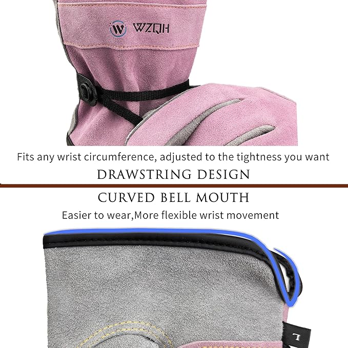 Leather Work Gloves for Men or Women. Medium Glove for Gardening, Tig/Mig Welding, Construction, Chainsaw, Farm, Ranch, etc. Cowhide, Cotton Lined, Utility, Firm Grip, Durable. Pink-Grey M