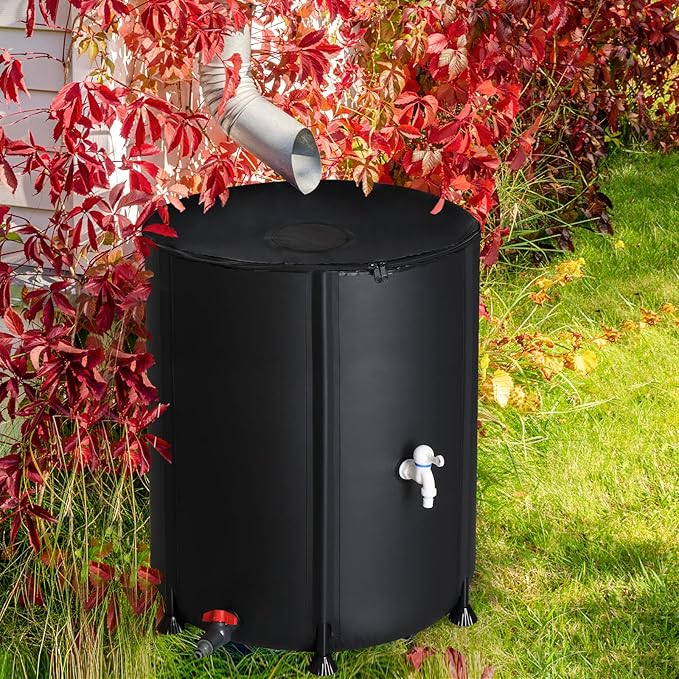 VINGLI Upgraded 50 Gallon Collapsible Rain Barrel, Portable Water Storage Rain Water Collection System, Weather Proof Sturdy Water Tank Water Catcher Container with Filter Spigot Overflow Kit