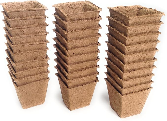 Plant Starter Peat Pots - 30 Pack of 3 Inch Square Pots for Your Garden, Greenhouse or Nursery - Ideal for Organic Seed Planting & Gardening