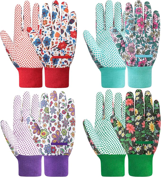 DOFOWORK Gardening Gloves - 4 Pair Garden Gloves for Women, Soft Womens Gardening Gloves Floral Cute Garden Gloves