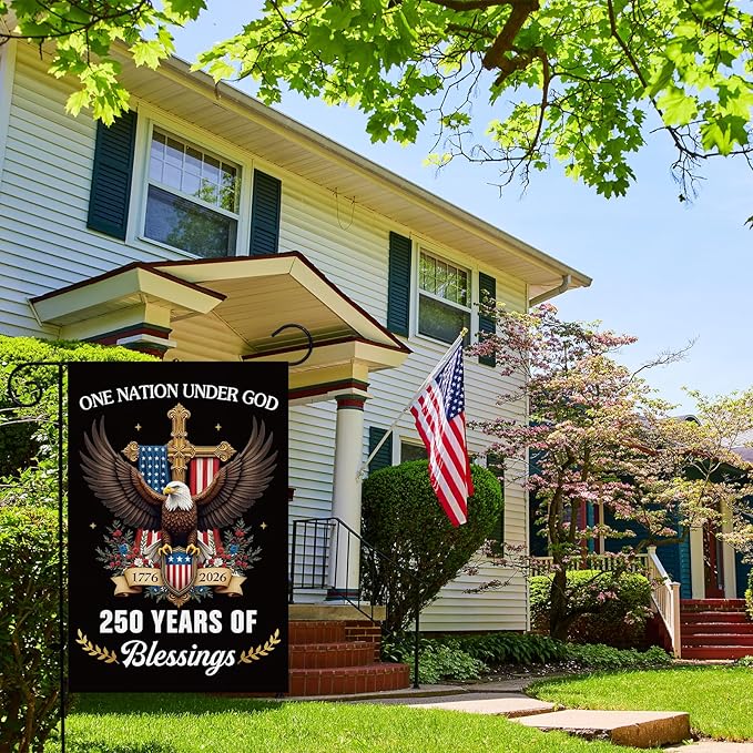 250 Years America Garden Flag, 12 x 18 Inch 250th Anniversary USA Patriotic Double-Sided Flag, One Nation Under God 1776-2026 Commemorative Banner for Outdoor Decorations