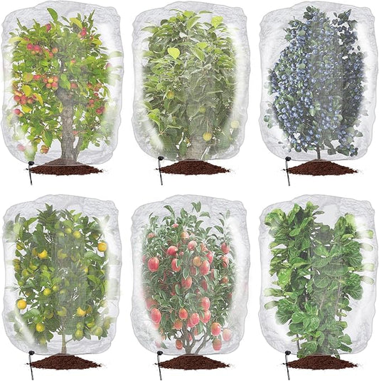 6 Pcs Insect Bird Barrier Tree Net with Drawstring, 3.9 x 3.2 Ft Garden Bird Netting Plant Cover, Fruit Tree Netting for Protect Plants Fruits Flowers from Insect Bird Eating