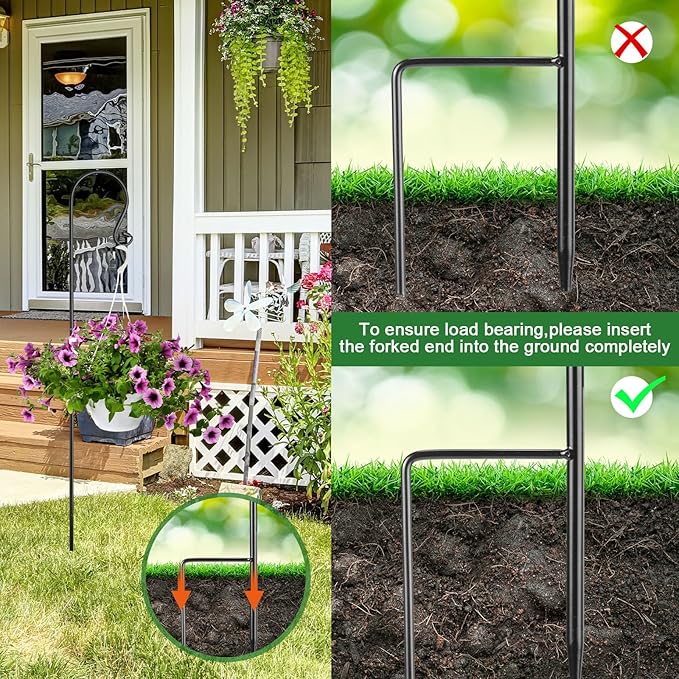 12 Pack Shepherd Hooks for Outdoor 48 Inch 1/3 Inch Thick Shepherd Metal Curled Garden Hook for Lanterns Hanging Plant Baskets Solar Lights Bird Feeders Wedding Decor, Black