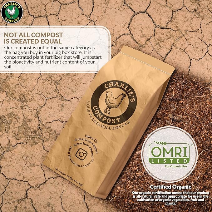 Charlie's Compost - Odor Free Organic Fertilizer for Home Gardens, Raised Beds, Containers, Seed Starting Mix, Natural Soil Amendment with Biochar 10lb