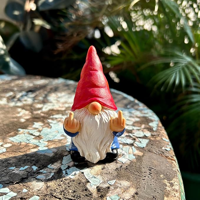 Middle Finger Gnome Mini 3.5in,Double Bird Gnome - Naughty Funny Outdoor Decoration for Yard Patio Lawn Ornament and Home Decor,Fairy Garden