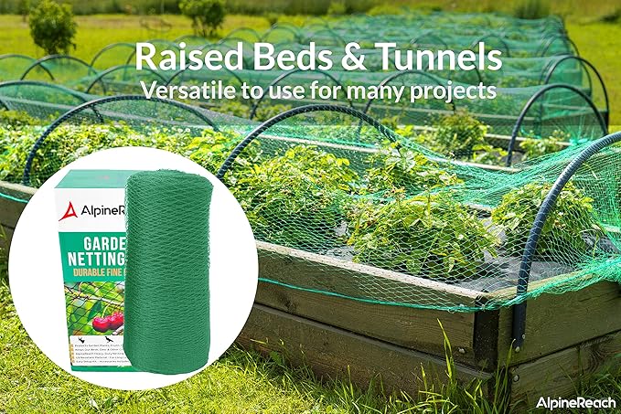 AlpineReach Garden Netting 15 x 50 ft Heavy Duty Bird Net, Deer, Plant Protection Extra Strong Woven Mesh, Reusable Kit with Zip Ties, Animal Fencing for Fruits Trees, Green