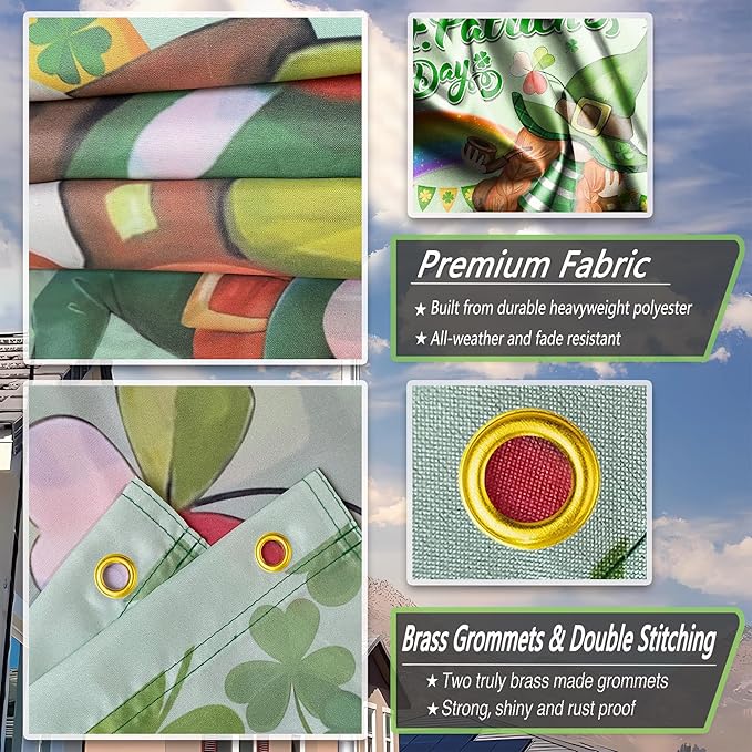 St Patrick's Day Flags for Outside 3x5 Ft Double Sided Irish Lucky Shamrocks Party Flags Durable Polyester St. Patrick's Day Signs for House Indoor Yard Holiday Decoration
