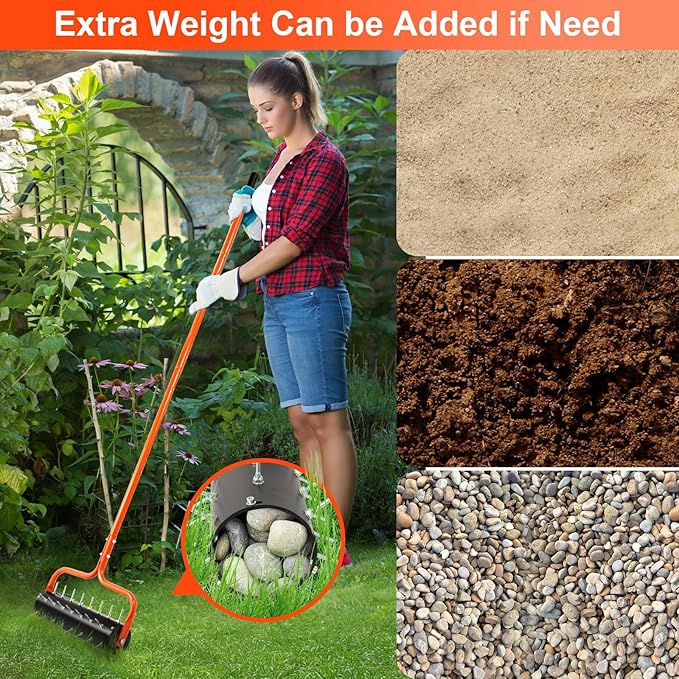 sancat Lawn Aerator, 21" Push Coring Aerator,Preasembled Spike Gardening Aerator Tool,Lawn Plug Soil Aerator,Aerator Lawn Tool,75" Adjustable Handle,Heavy Duty Aerator for Lawn,Garden,Farm Care.